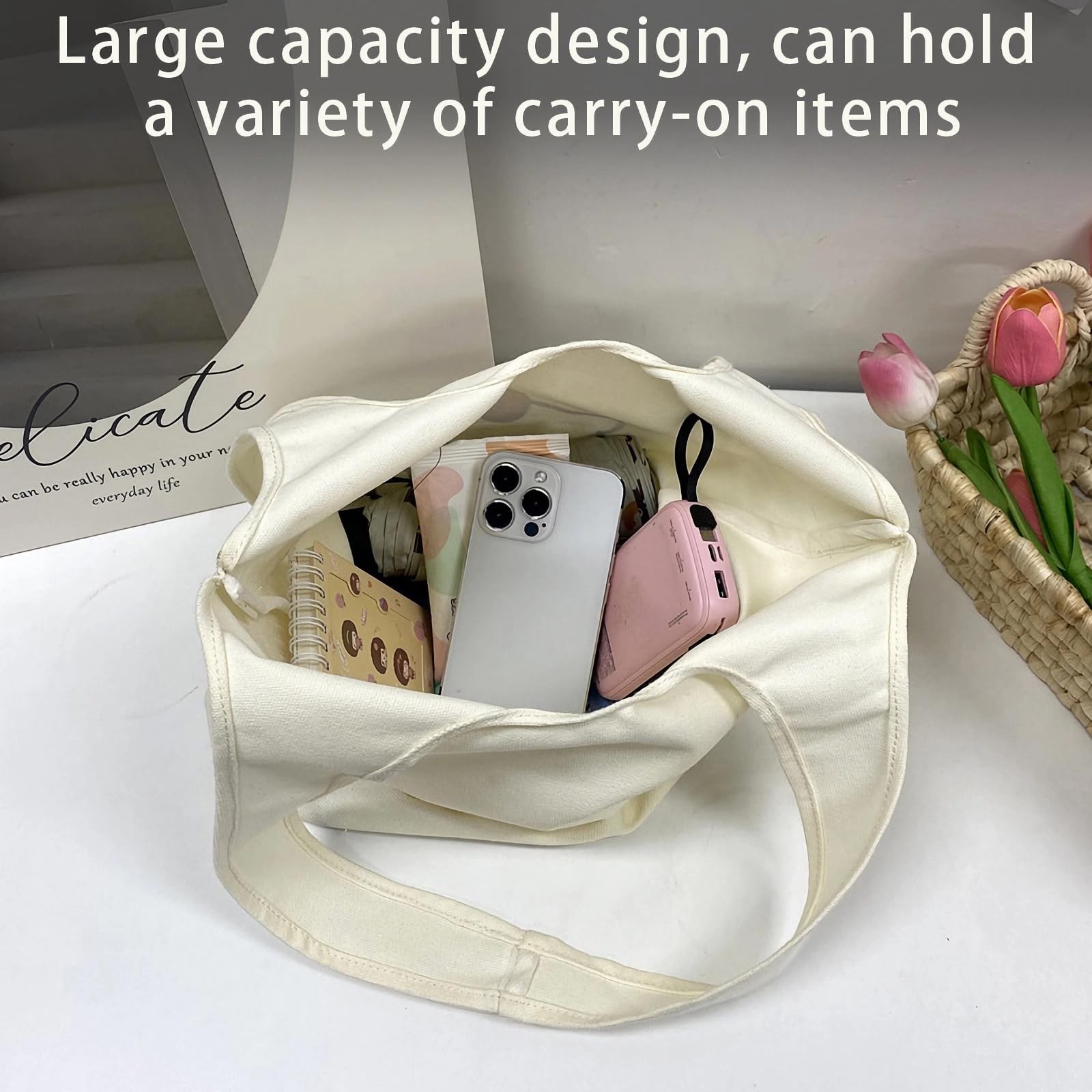 Women’s Aesthetic Canvas Tote Bag Small Cute Reusable Cotton Cloth Crossbody …