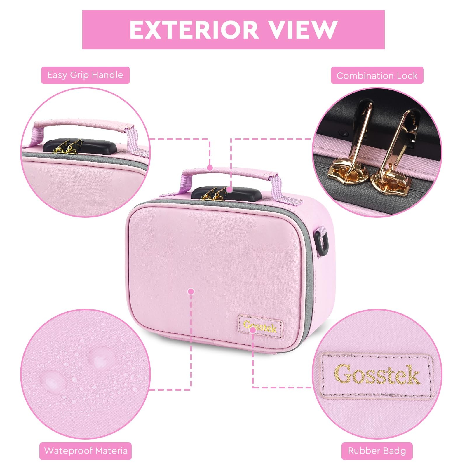 Gosstek Pink Leather Cosmetic Carrier Bag with 10 9 X 6 X 4 Inches, beige