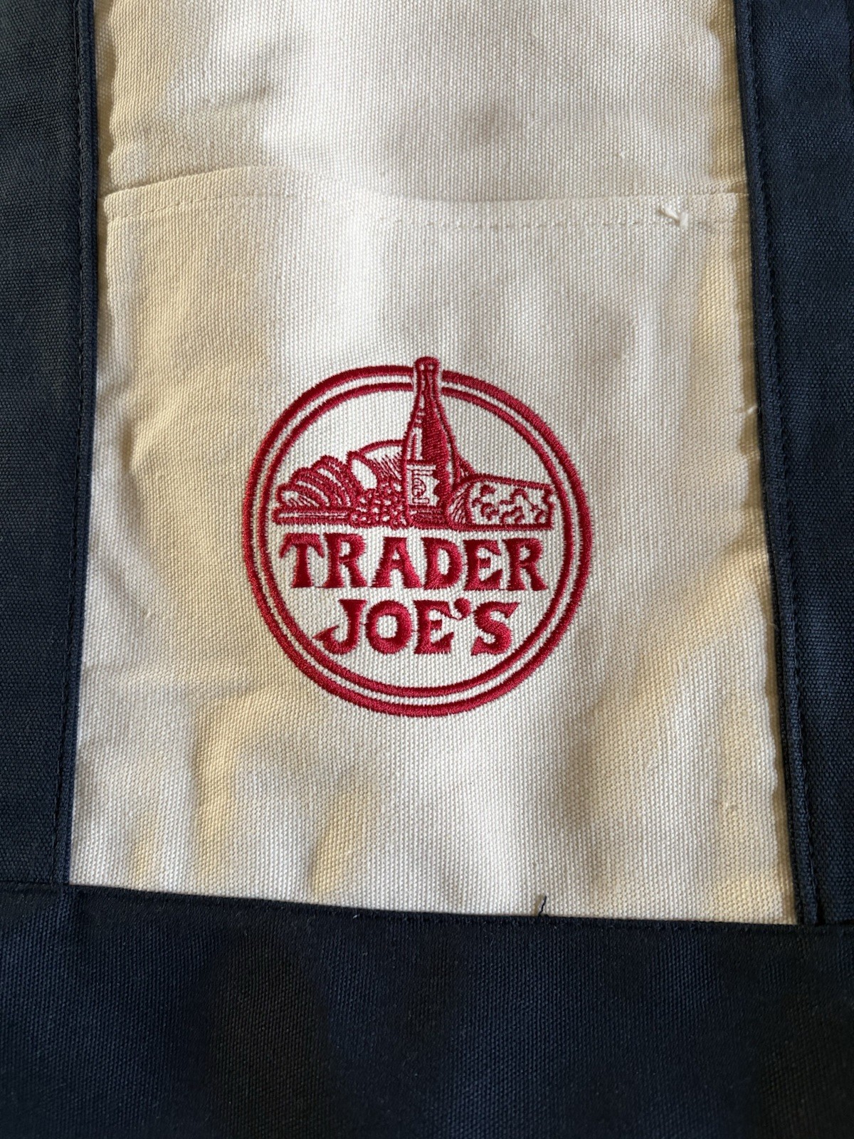 Trader Joe’s White and Navy Blue Foldable Reusable Tote Bag Cotton Polyester
