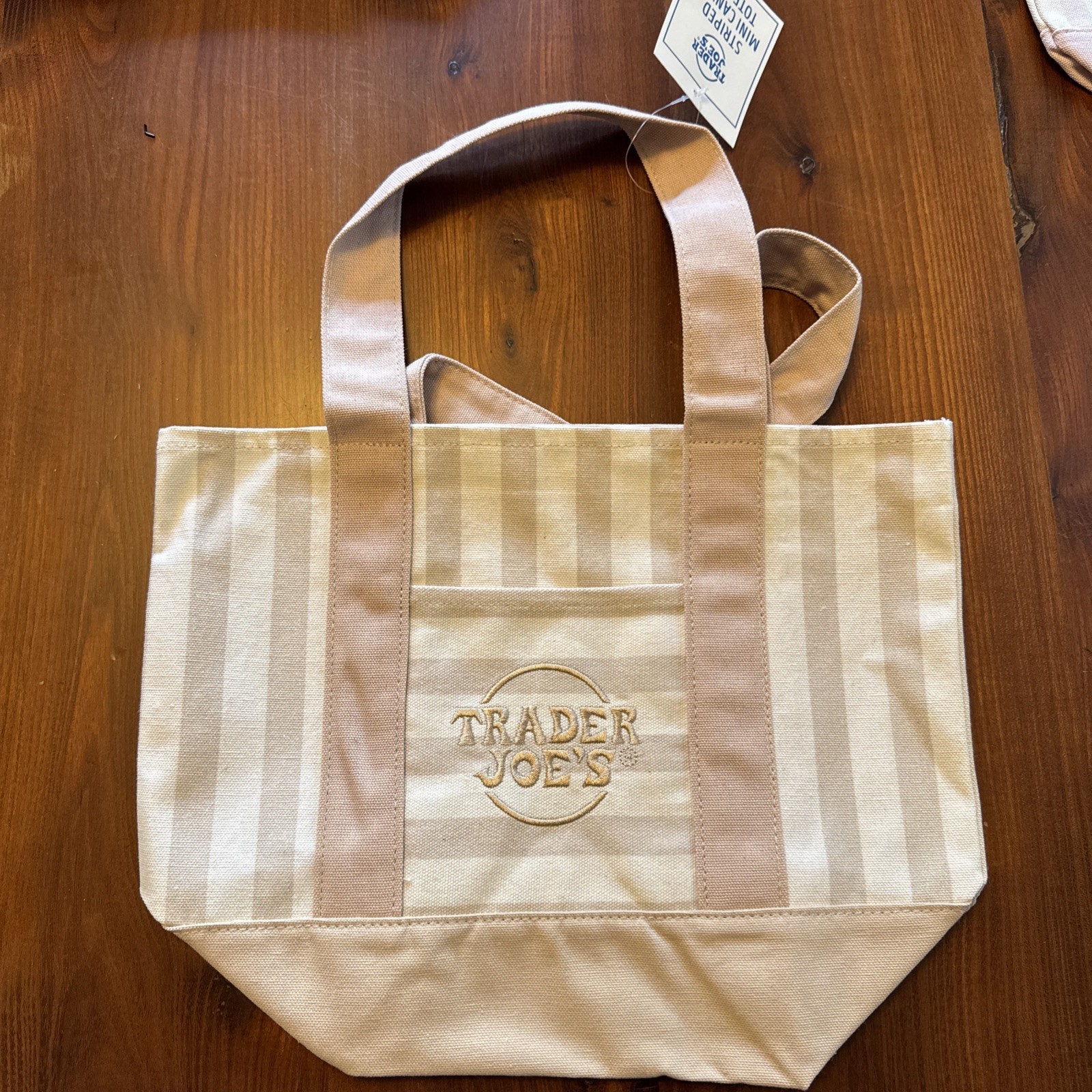 TRADER JOE’S MINI PASTEL STRIPE CANVAS TOTE BAGS SET Of 4 PINK BLUE GREEN BEIGE