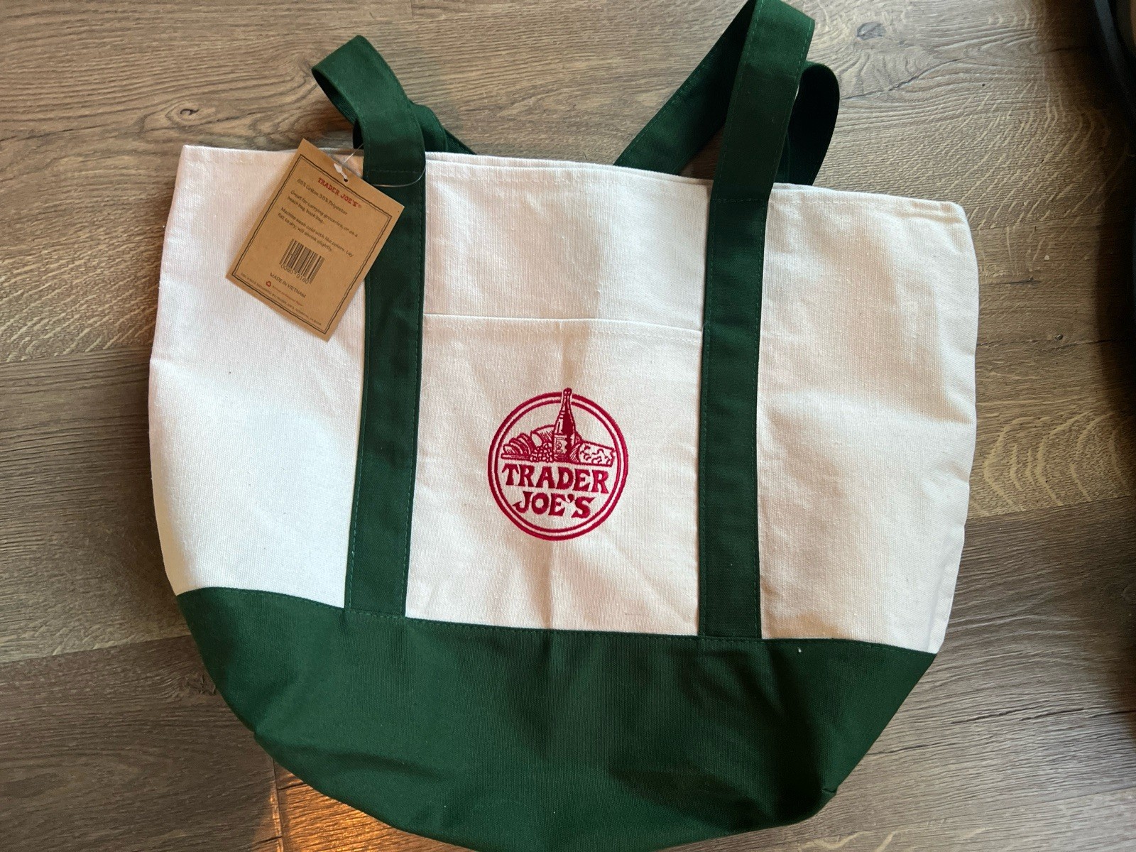 Trader Joe’s Foldable Reusable Shopping Bag Cotton Polyester Green White