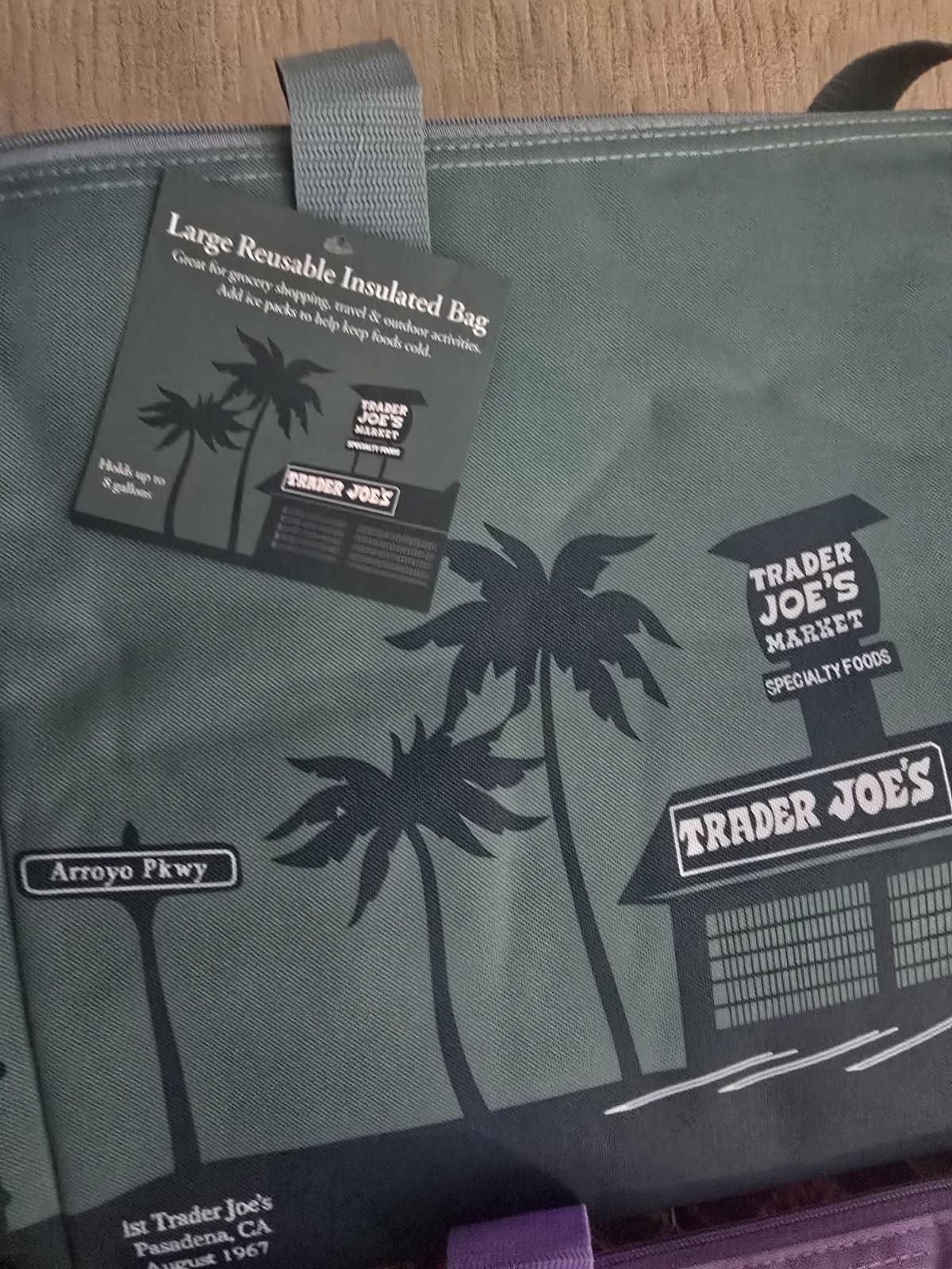 Trader Joe’s NEW Spring Large Insulated Bags set of 2, 8 gallon Green & Purple