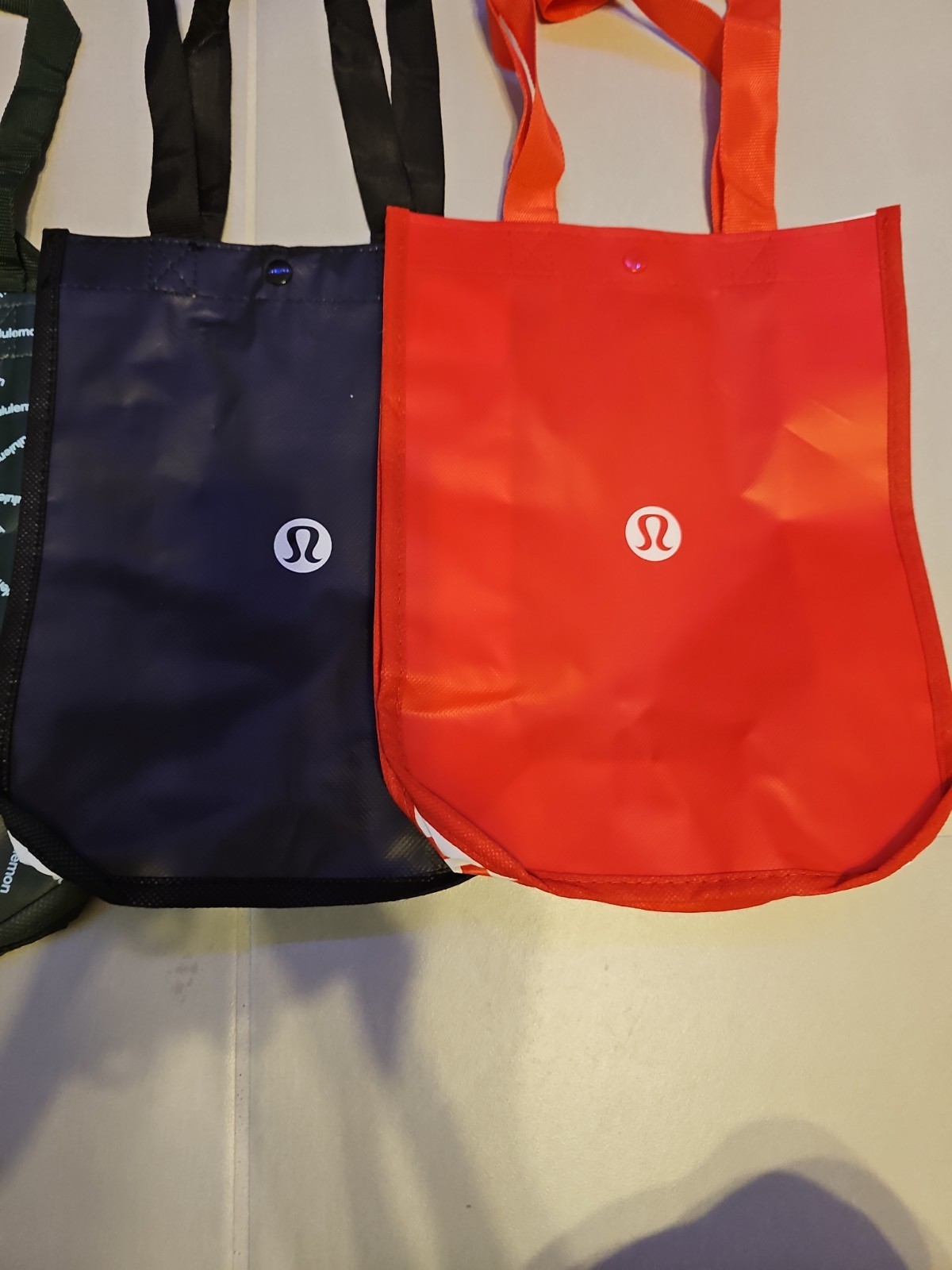 Lot of 3 Lululemon Logo Reusable Tote Shopping Bag Black Dk Green Red 11.5×9.5”