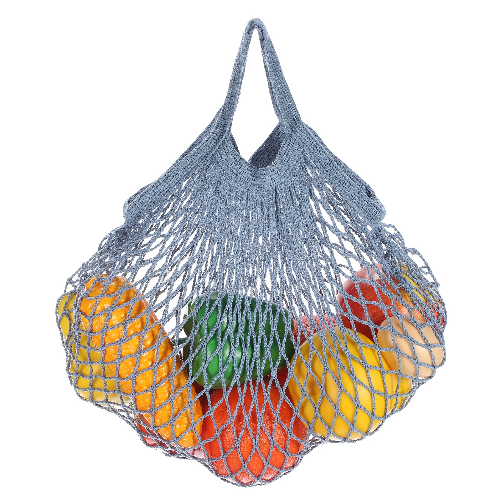 Reusable Mesh Produce Storage Bags Washable Portable Bag Short Handle Gray Blue