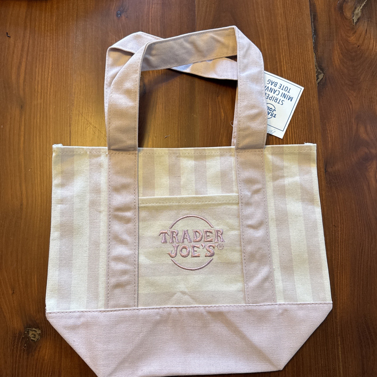TRADER JOE’S MINI PASTEL STRIPE CANVAS TOTE BAGS SET Of 4 PINK BLUE GREEN BEIGE