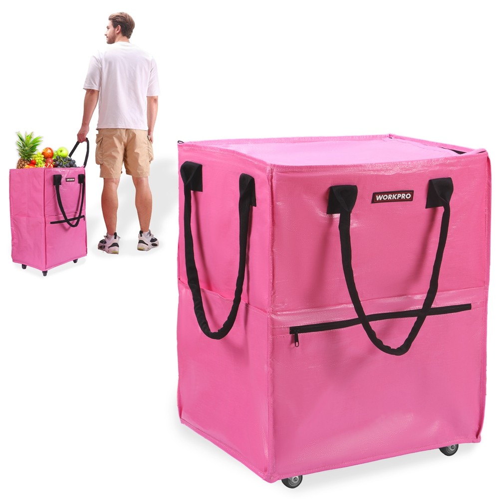 WORKPRO 36-Gallon Rolling Grocery Bag Tote 5 Wheels Dual Carry Large Storage Bag