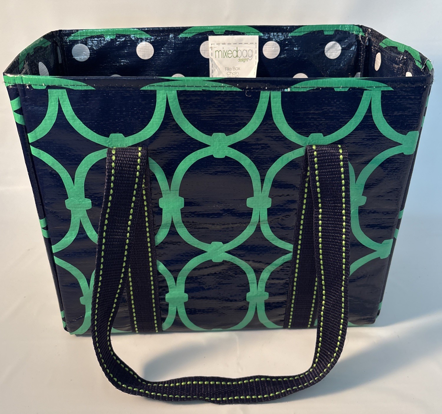 Mixed Bag Designs Small Mini Tote Market Grocery Shopping Bag Navy Green Geometr