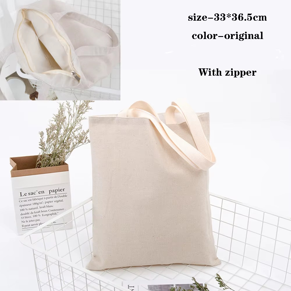 Canvas Cotton Bag Grocery Handbag Foldable Fabric Tote Bag Portable Storage Orga
