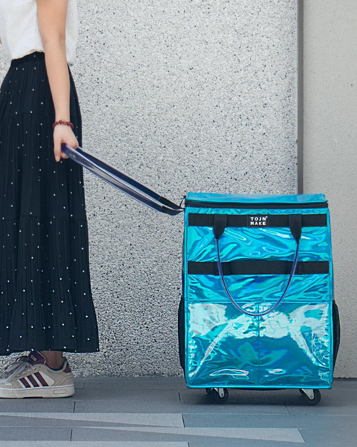Reusable Grocery Bag on Wheels, Shopping Trolley, Rolling Tote with 8 Pockets an