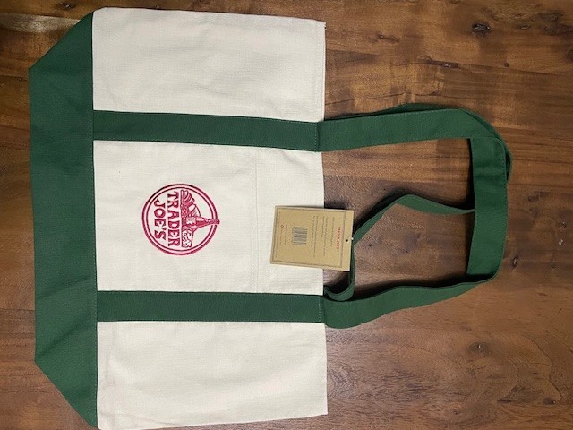 Trader Joe’s Large Tote Bag w/ Green Straps, New w/ Tag, Ships to Canada UK & EU
