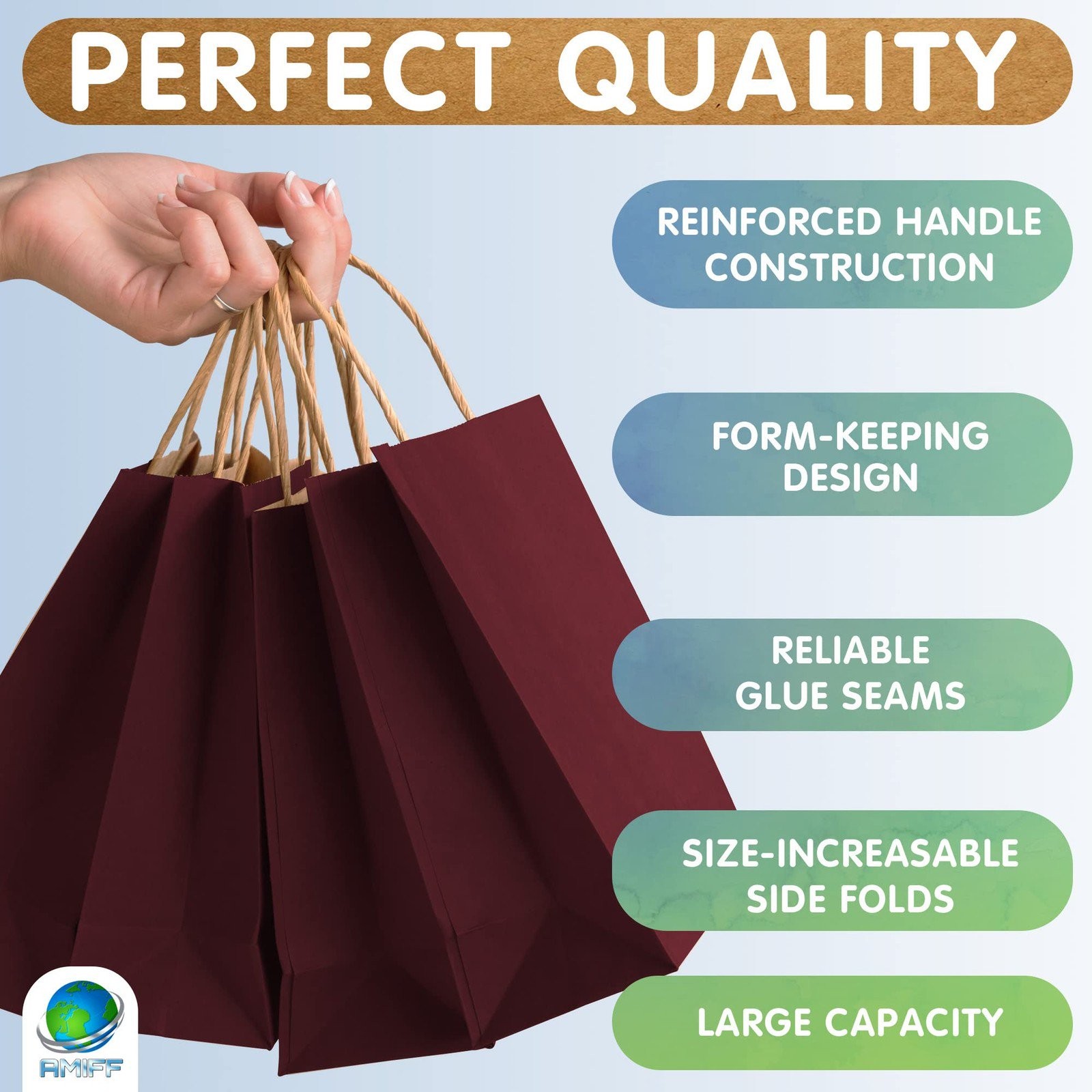 250 Wine Kraft Paper Shopping Bags 16x6x12 Paper Bags 150 gsm /w Rope Handles