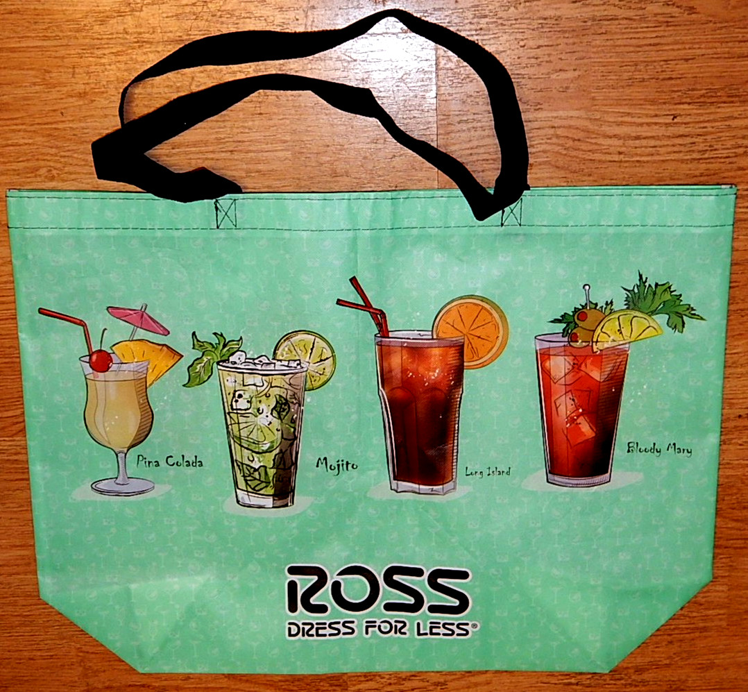REUSABLE SHOPPING TRAVEL TOTE BAG COCKTAILS GREEN ECO FRIENDLY ROSS NEW