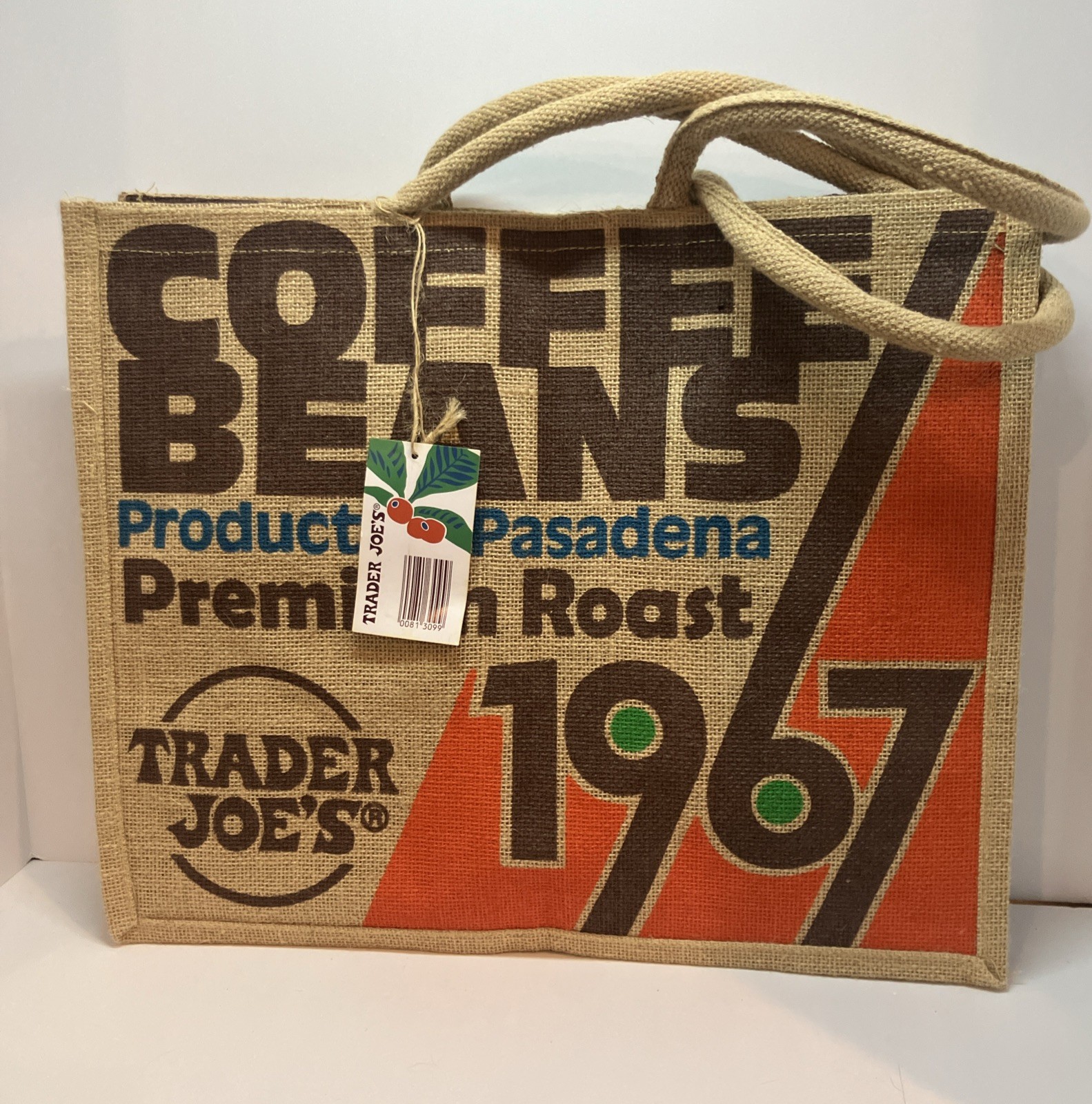 Set of 2 Lot Trader Joe’s COFFEE JUTE BURLAP REUSABLE BAGS. NWT