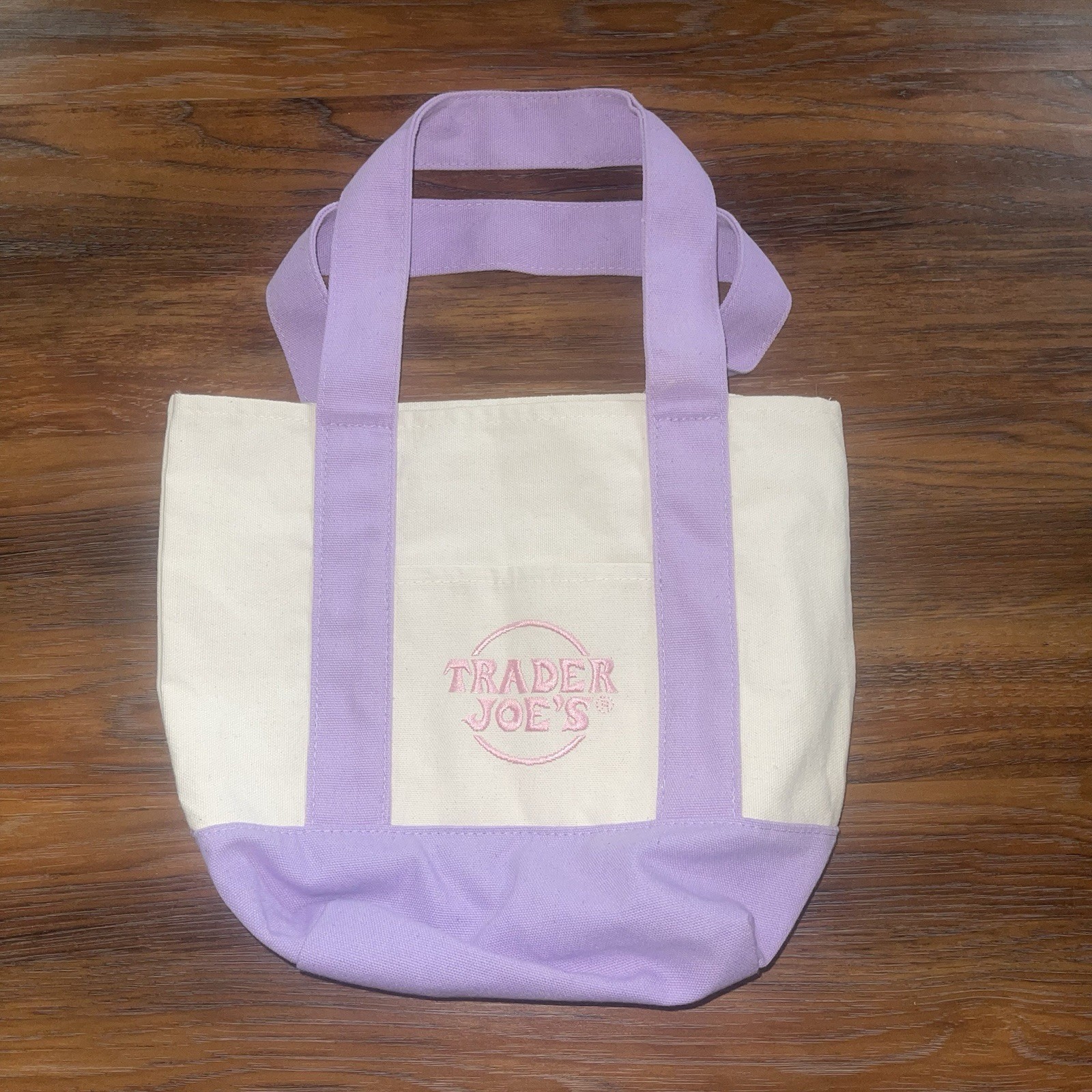 Trader Joe’s Mini Canvas Tote Bag Cream & Lavender Reusable Shopping Bag