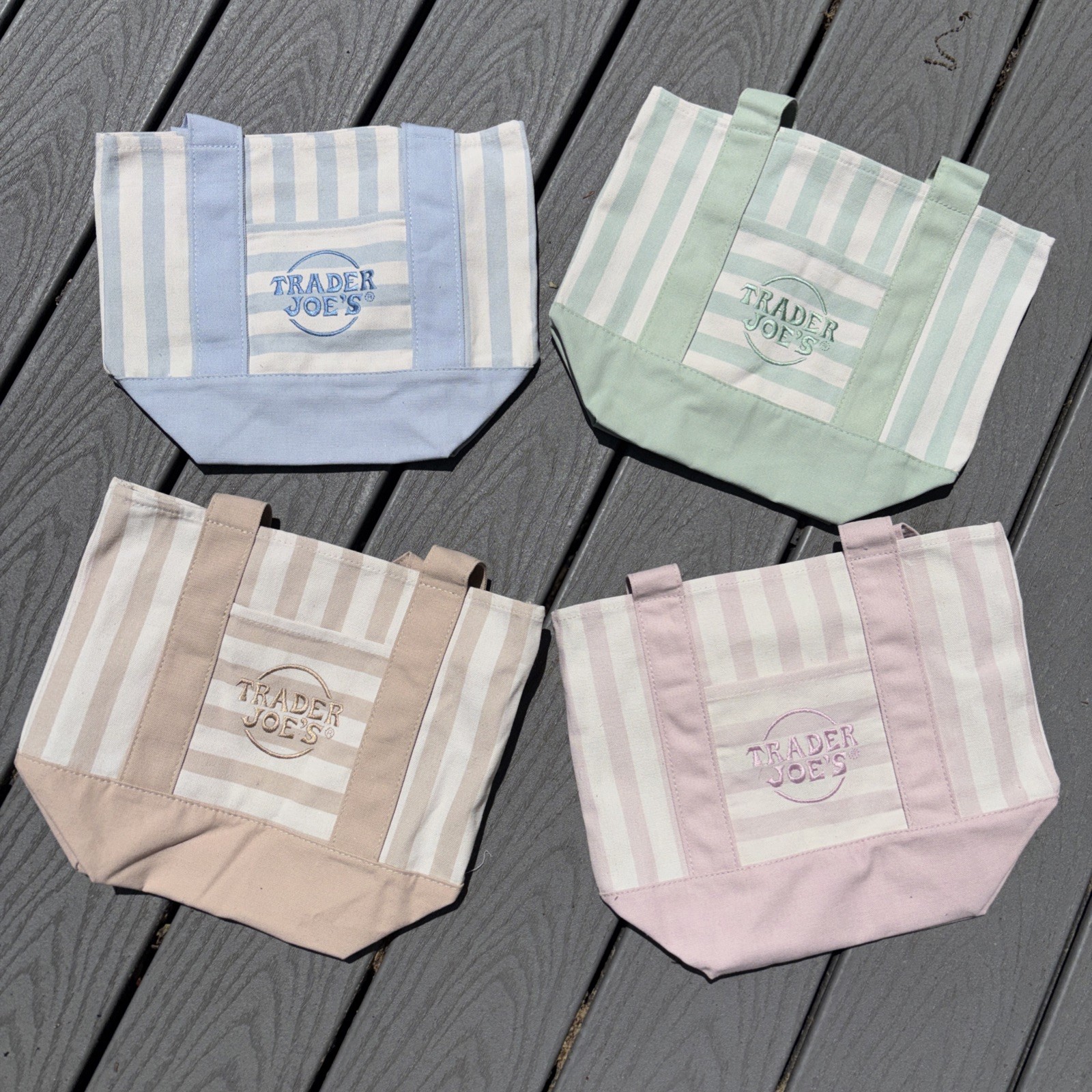 Trader Joe’s Mini Pastel Stripe Canvas Tote Bag Limited Edition Set Of 4✅✨