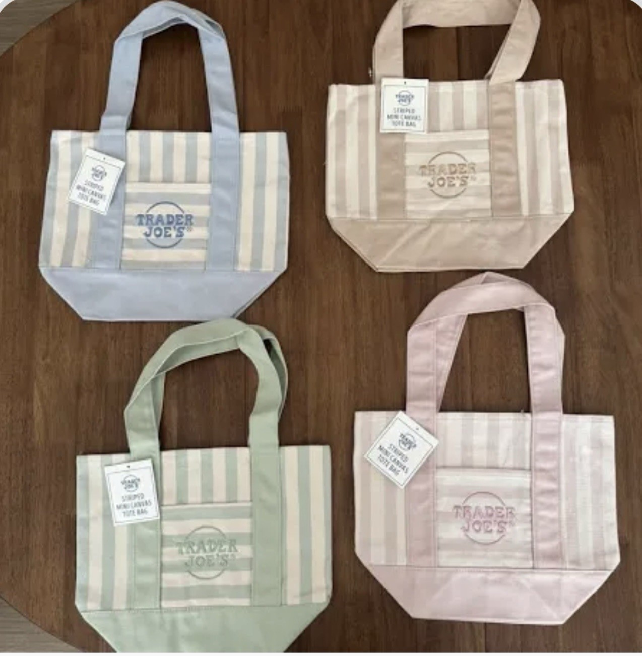 TRADER JOE’S MINI PASTEL STRIPE CANVAS TOTE BAG LIMITED ADDITION (Set Of 4)