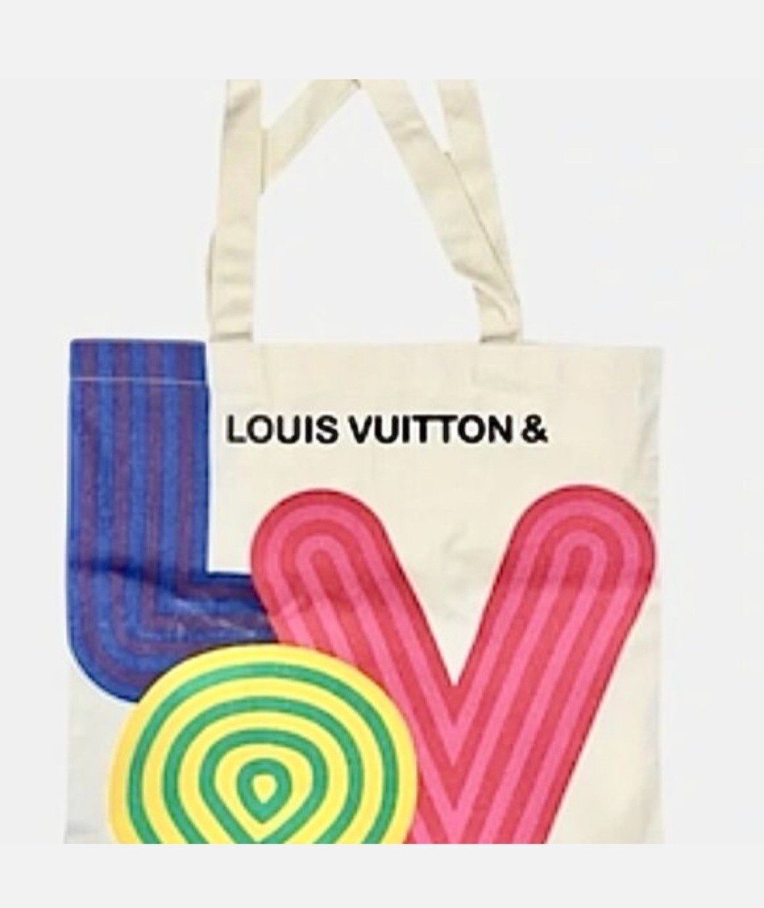 Louis Vuitton Reusable Canvas Tote Shopping Bag Cream Multicolor 16x16x11″ OS