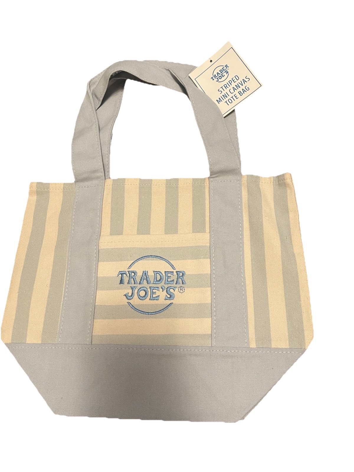 Trader Joe’s Limited Mini Canvas Pastel Striped Tote Bag 2026 Light Blue