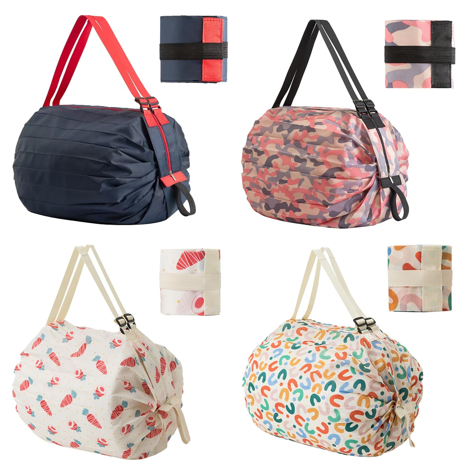 4 Pack Foldable Reusable Tote Bags – 210D Nylon Waterproof Grocery Shopping B…