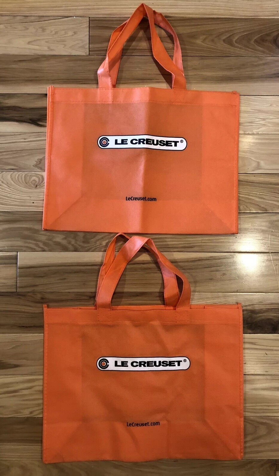 Set of 2 16x12x5.5 LE CREUSET Medium Orange Reusable Shopping Gift Bag Tote