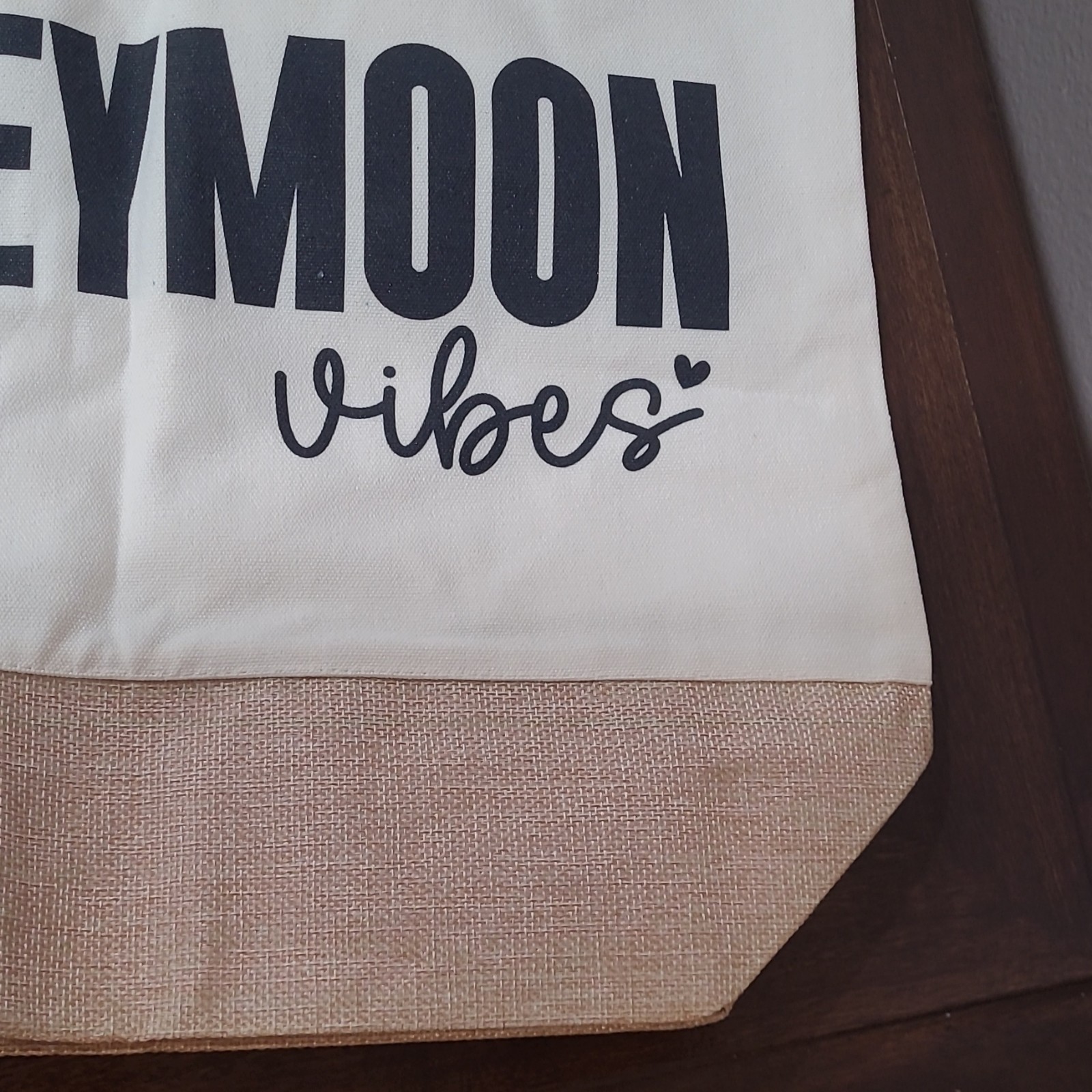 Honeymoon Vibes Text Reusable Tote Bag Beige/Black 18in L x 15in H