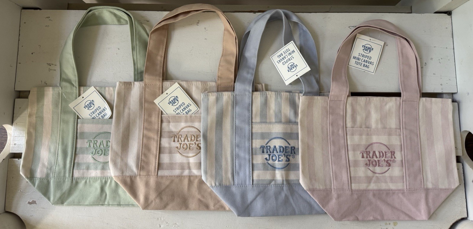 Trader Joe’s canvas Striped Pastel Mini tote bag set of 4 NWT