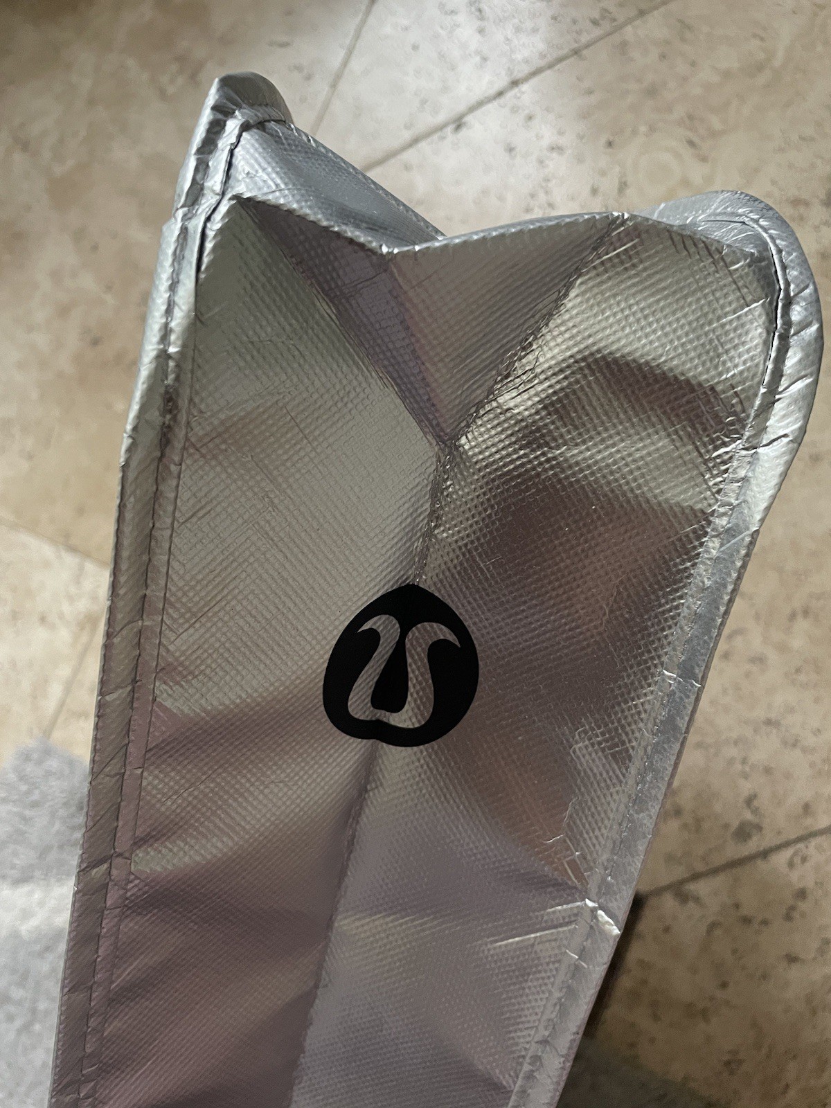 Lululemon – RARE Metallic Silver “THIS IS YOGA” Small Shopping Tote Bag – Flaw
