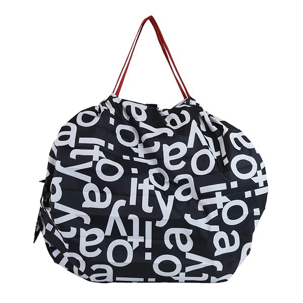 Itoya Shupatto Compact Bag M 15L Foldable Eco Black White Typographic Print