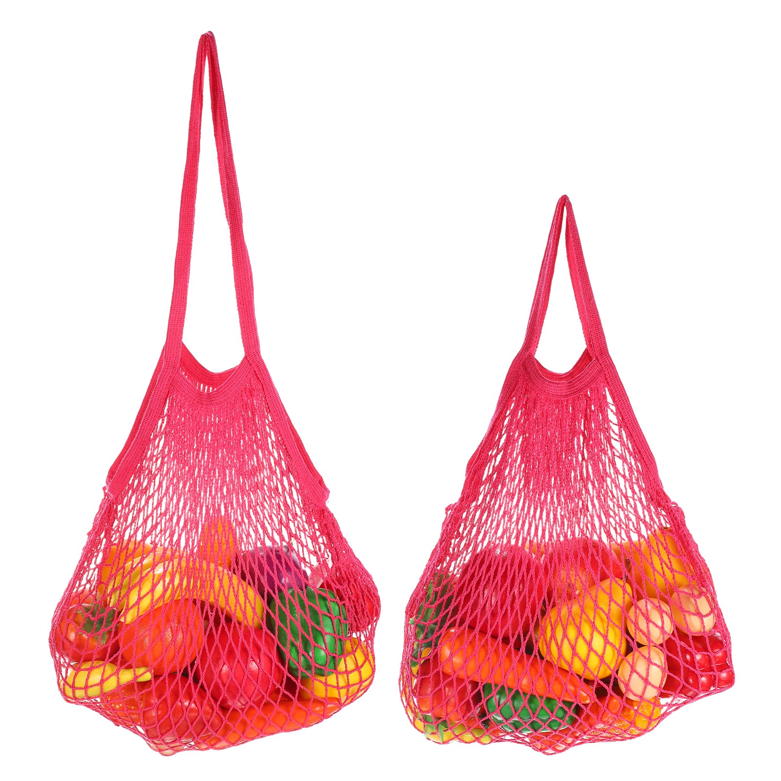 2 Pcs Reusable Mesh Produce Storage Bags Portable Bag Two Handles Rose Red