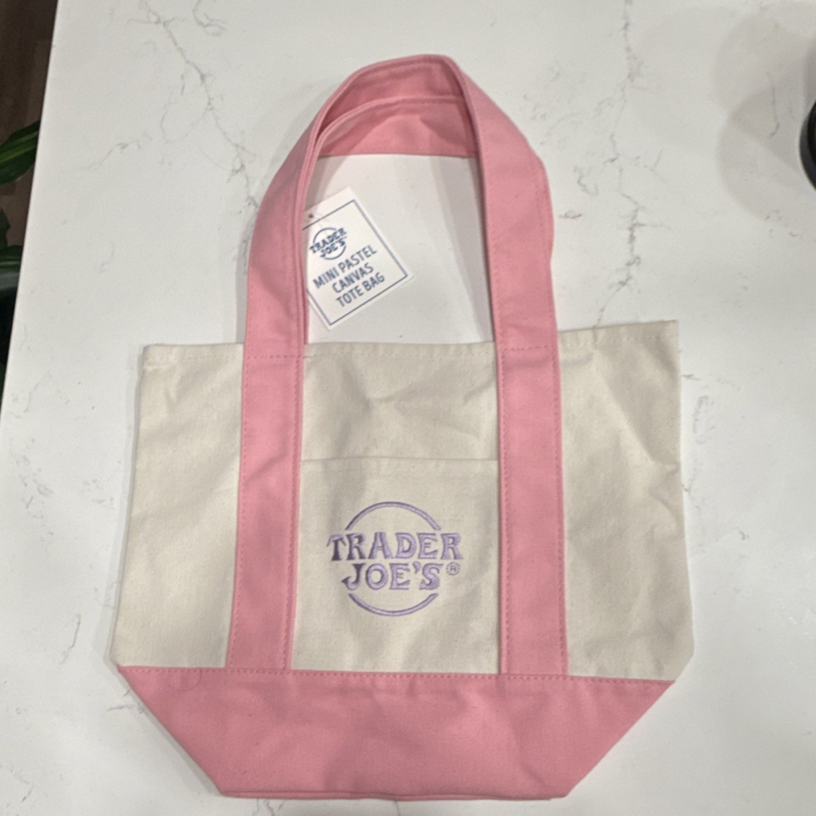 Trader Joe’s Mini Pastel Canvas Tote Bag Cotton Polyester Pink Beige Foldable
