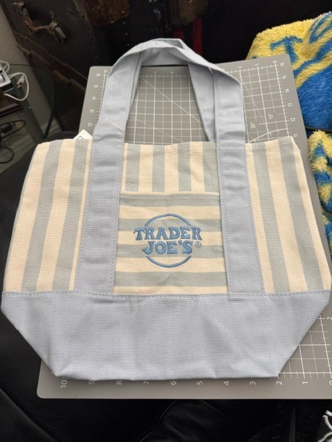 Trader Joe’s Mini Striped Canvas Pastel Blue Tote New!