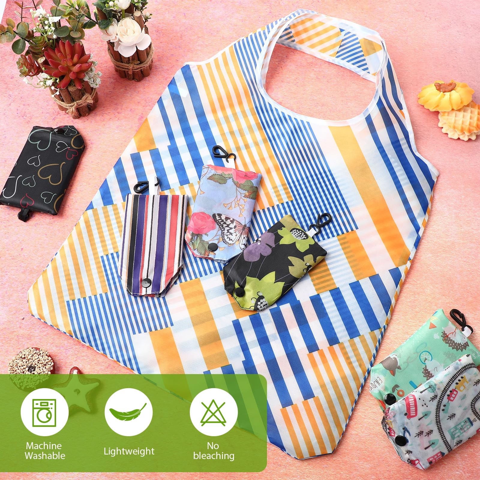24 Pcs Foldable Reusable Shopping Bag Recycle Travel Grocery Bag Fold to Pock…