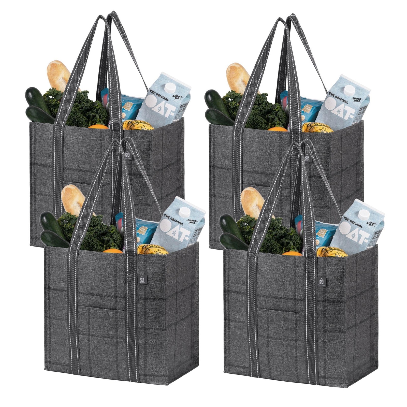 4 Pack Reusable Grocery Bags with Hard Bottom Heavy-Duty Shopping Bags for Sh…