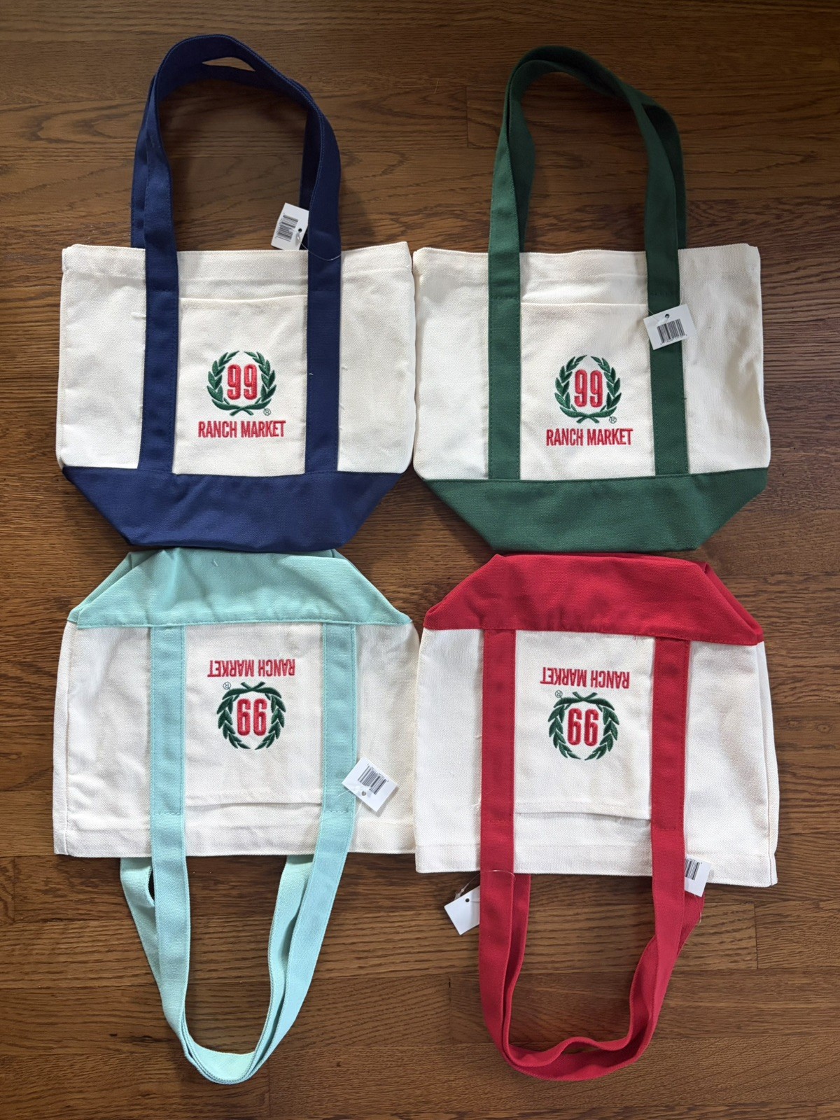 NWT 99 Ranch Market Mini Tote Bags Set of 4 Red Green Navy Teal Blue – SOLD OUT!