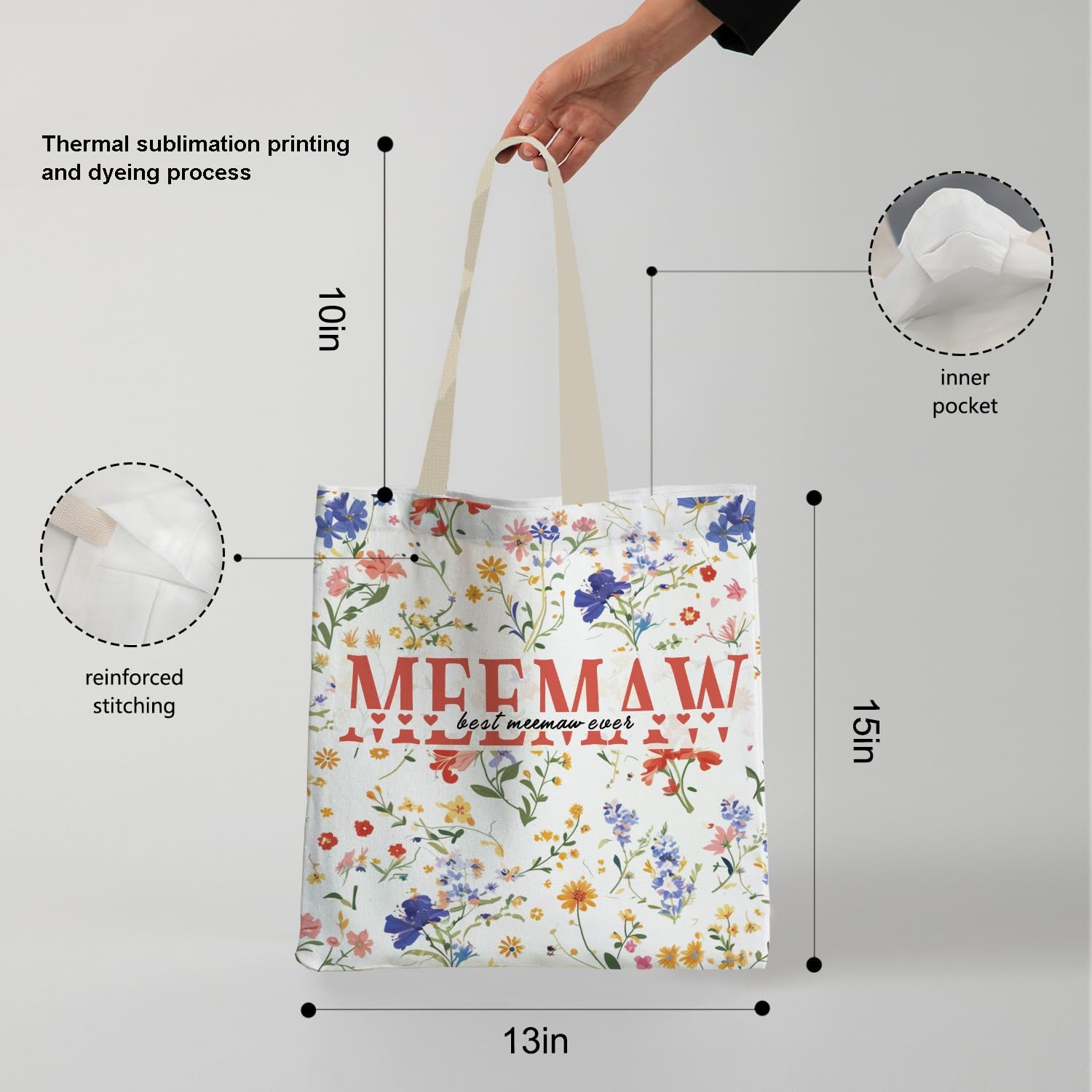 Meemaw Gifts Floral Tote Bag, Mother’s Day Gifts for Meemaw from Grandkids Gr…