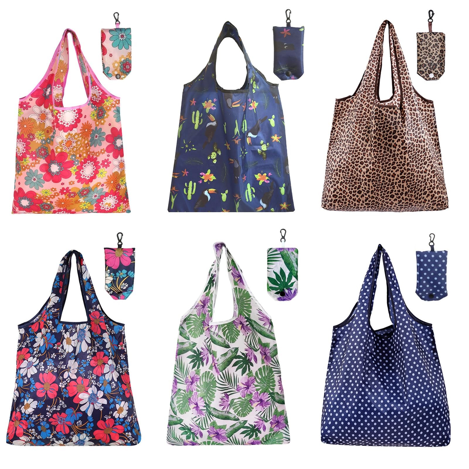 6 Pcs Reusable Shopping Bags FoldableGrocery Bags in PocketWaterproof and Mac…