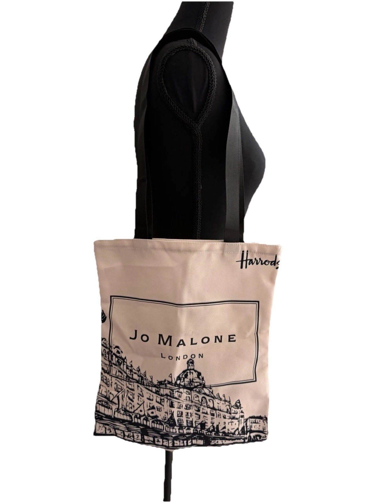 Jo Malone London Harrods Canvas Foldable Reusable Shopping Bag Beige Black