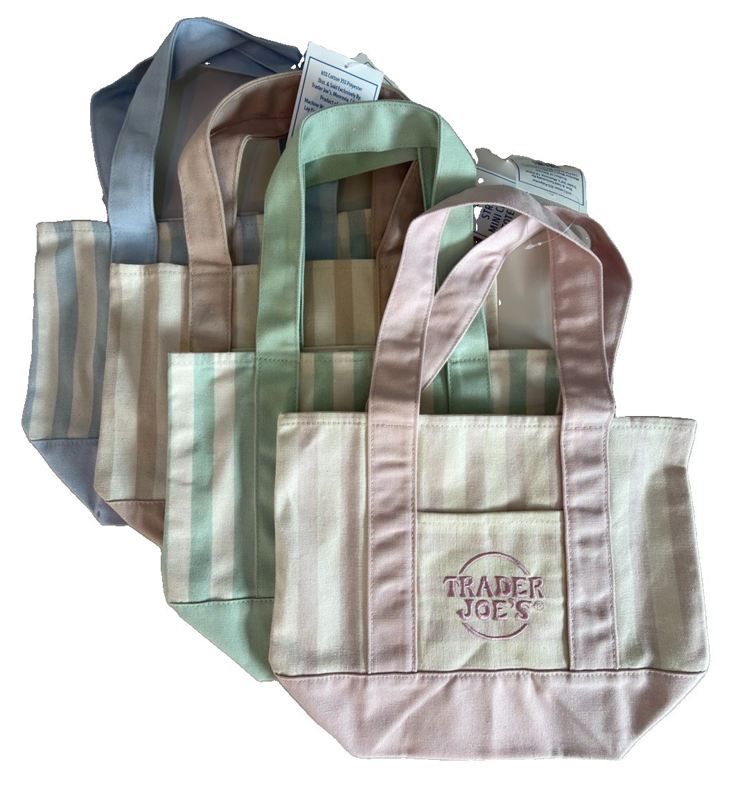 Trader Joe’s Mini Pastel Stripe Canvas Tote Bag Limited Edition Set Of 4