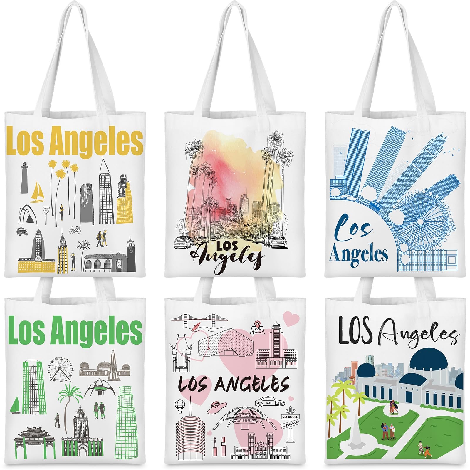 6 Pcs Los Angeles Canvas Tote Bag Los Angeles City Souvenir Gift Souvenir Tra…