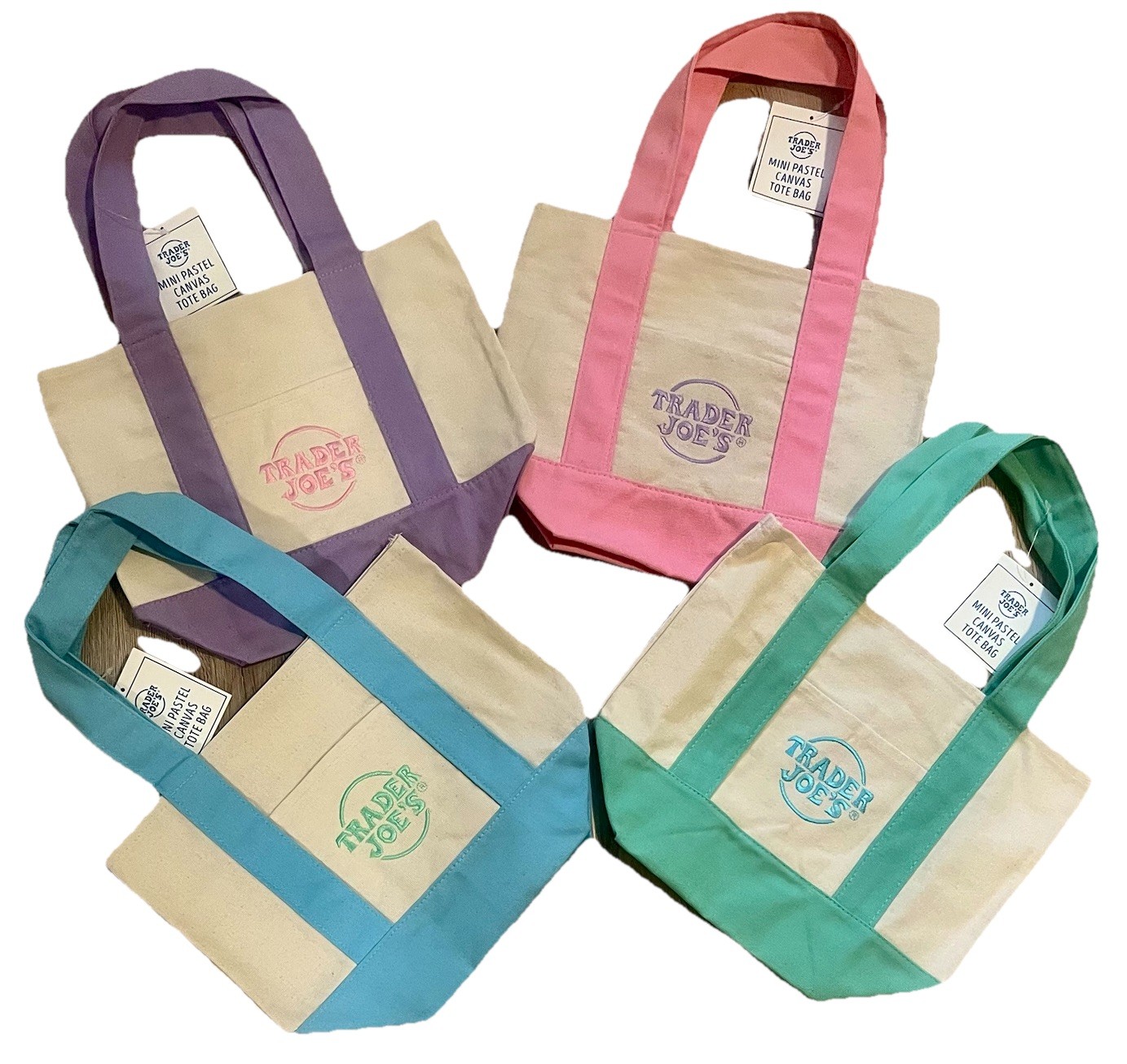 Trader Joe’s 2026 Mini Tote Bags Pastel Colors 2 Pack~ 🩵💚 Baby Blue/Mint Green