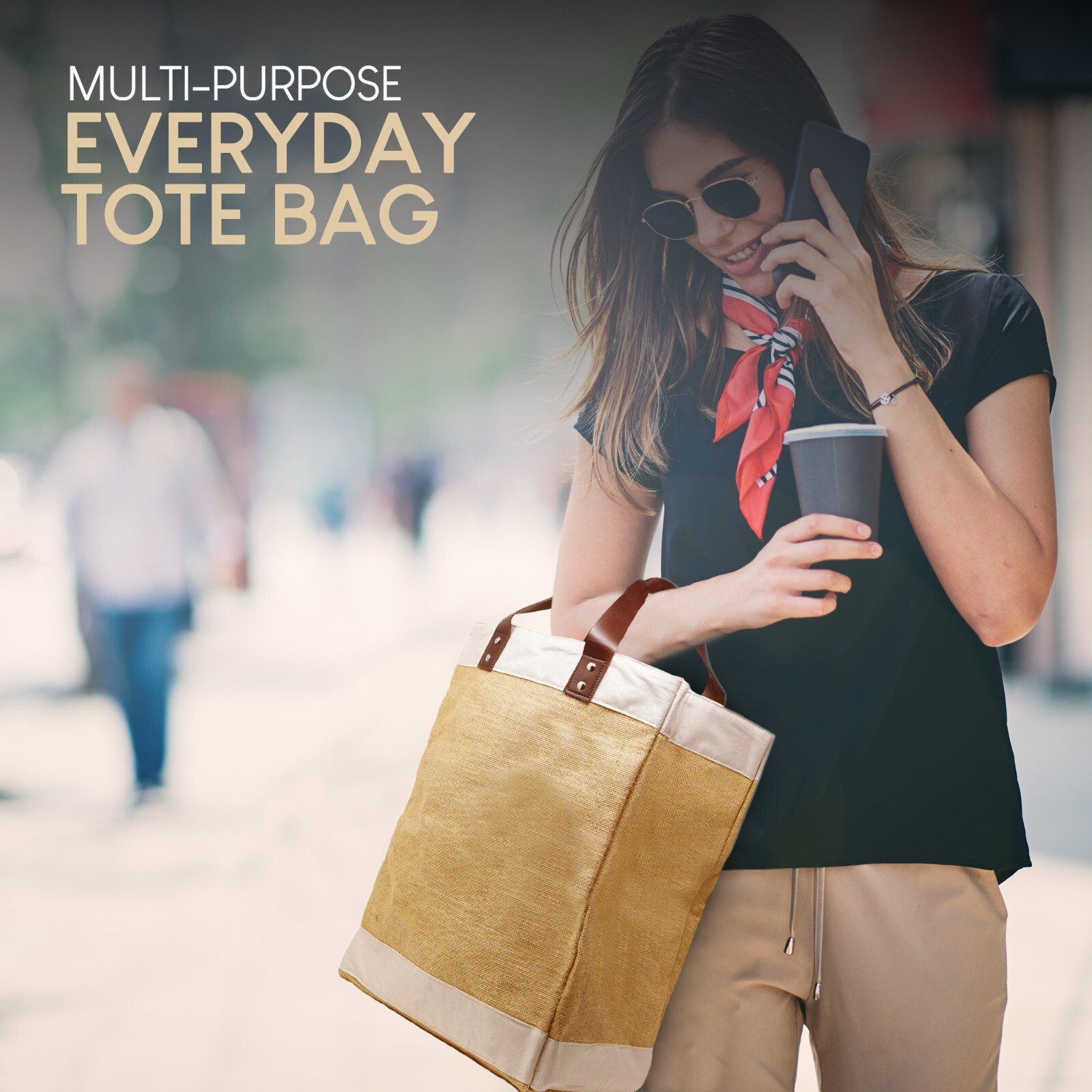 Reusable Jute French Market Tote Burlap Grocery Bags with Faux Leather Straps