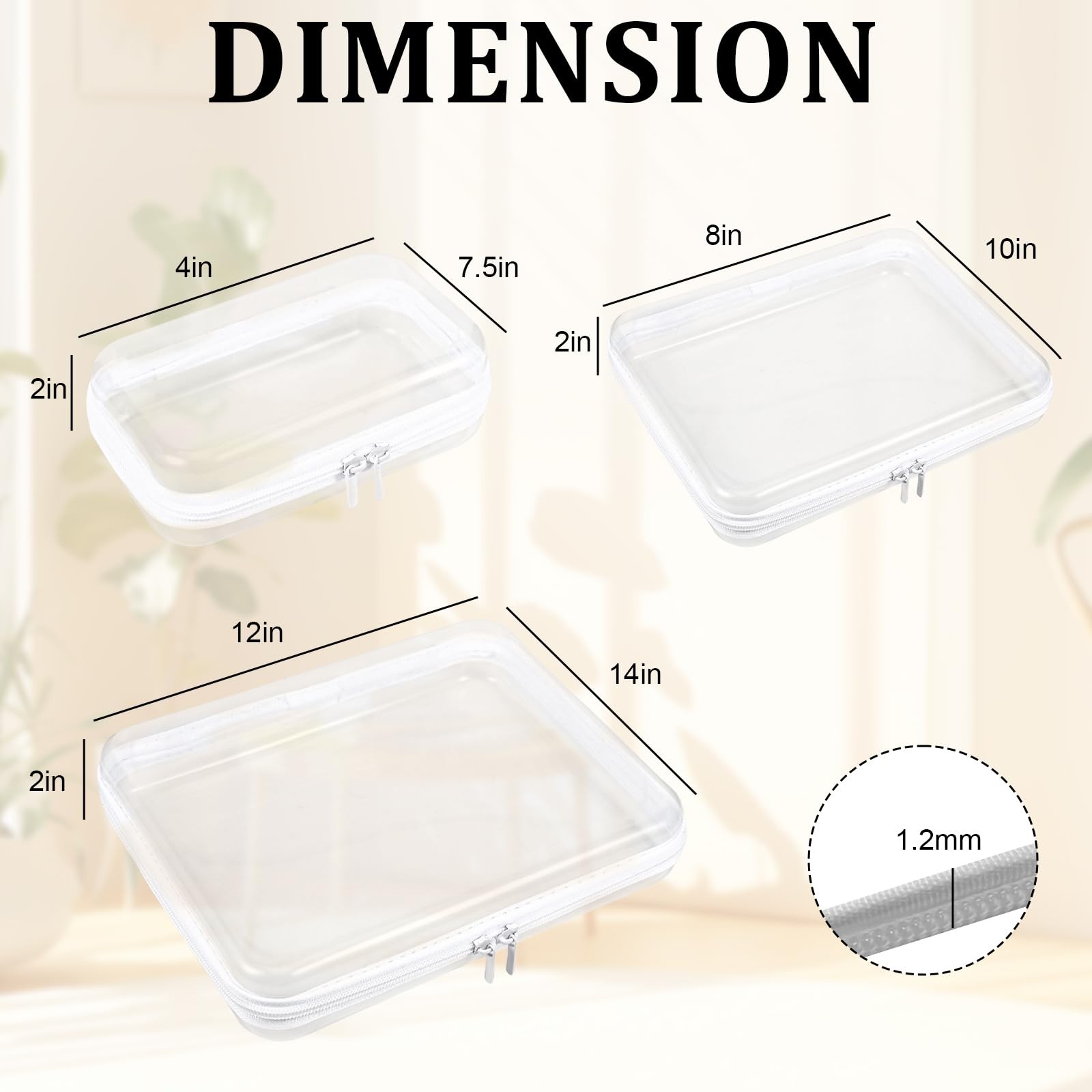 2 Pcs Clear Hard Shell Zipper Case, Portable 4in*1PCS,8in *1PCS, Transparent