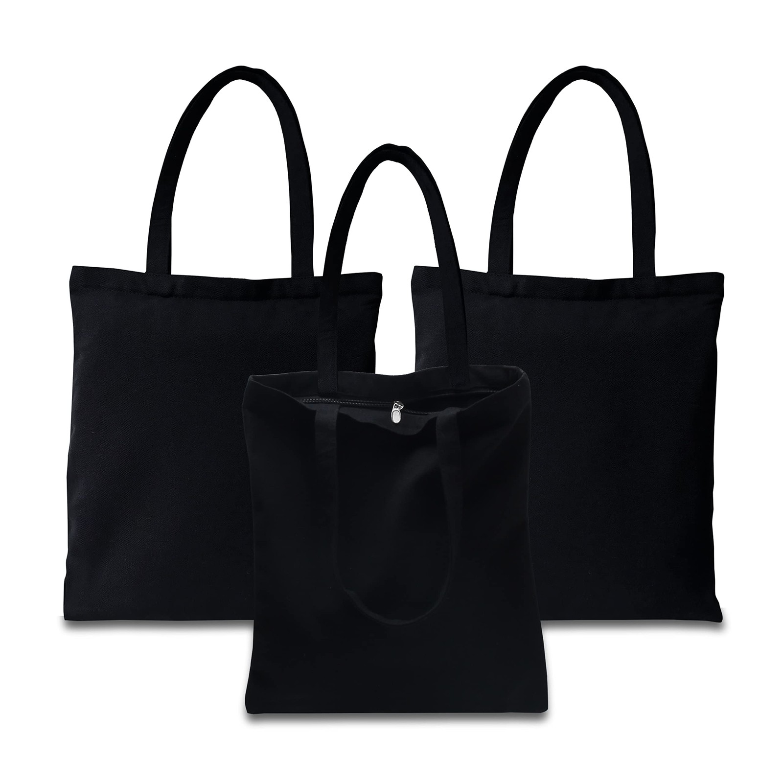 Canvas Zipper Tote Bag Set – 3Pcs 14″x16″ Black Canvas Bags Bulk, Plain Totes