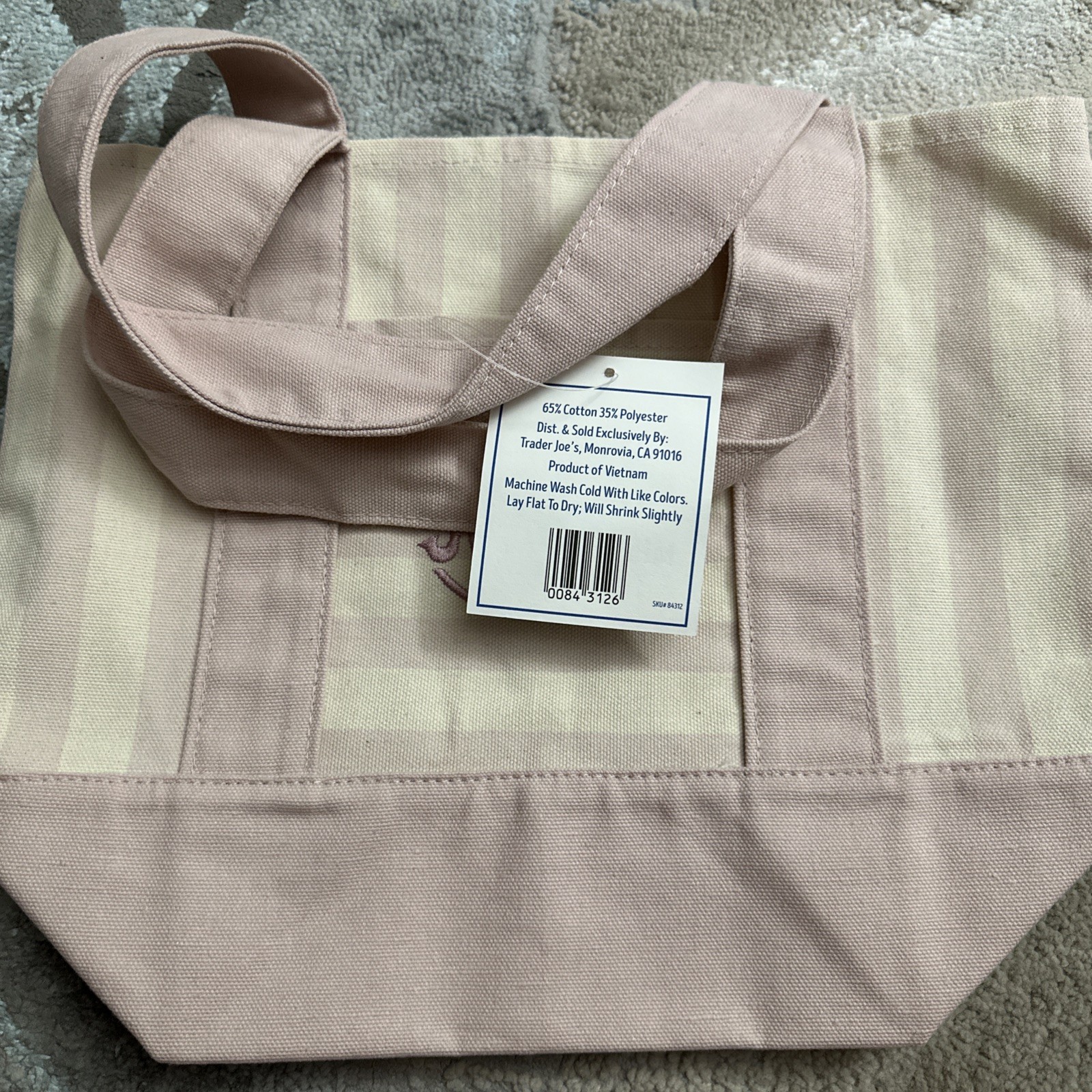 Trader Joe’s Mini Pastel Stripe Canvas Tote Bag Beige & Pink Limited Edition New