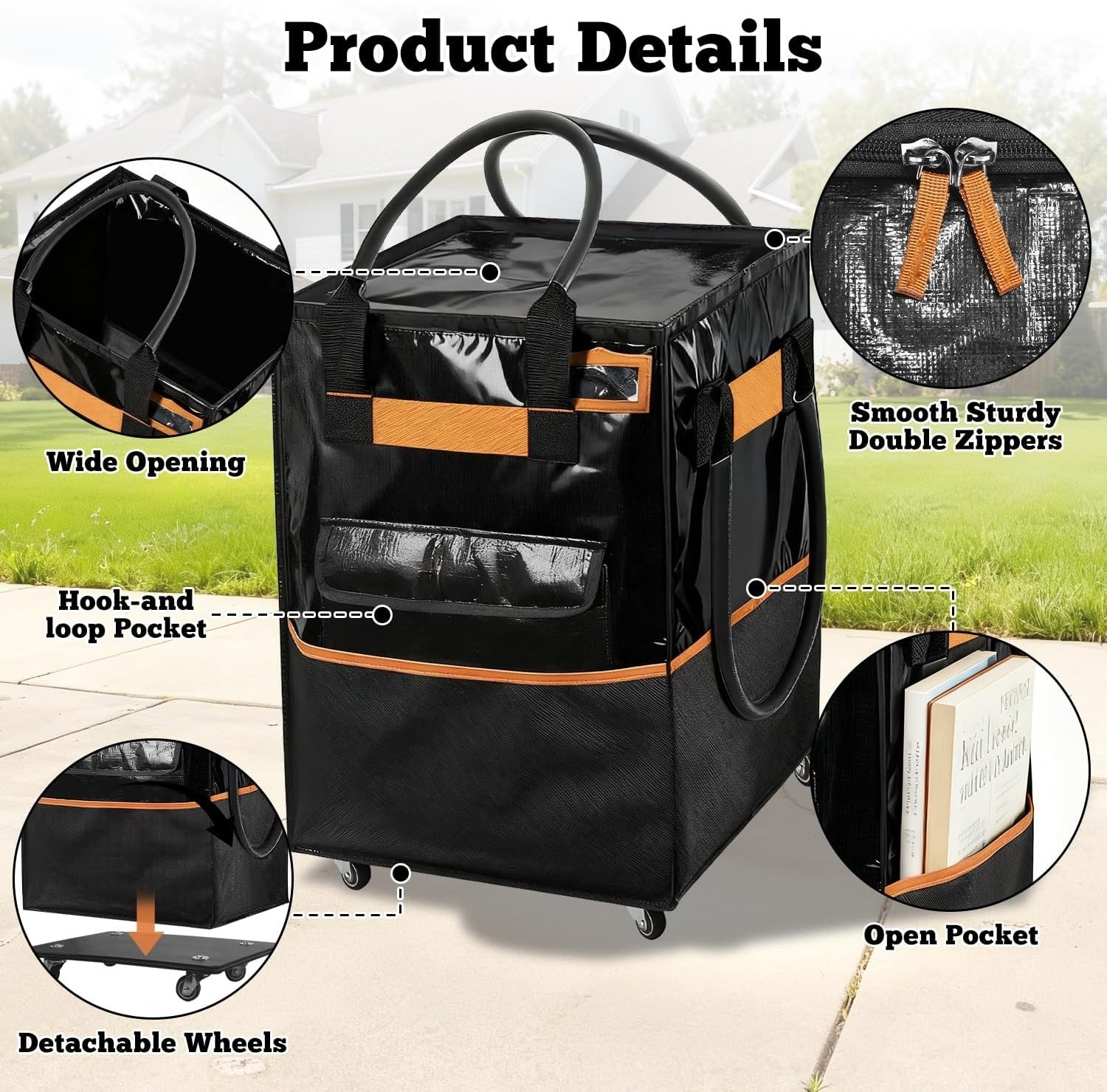 Reusable Grocery Bag on Wheels, 130L Large-Capacity Zippered Roller Tote