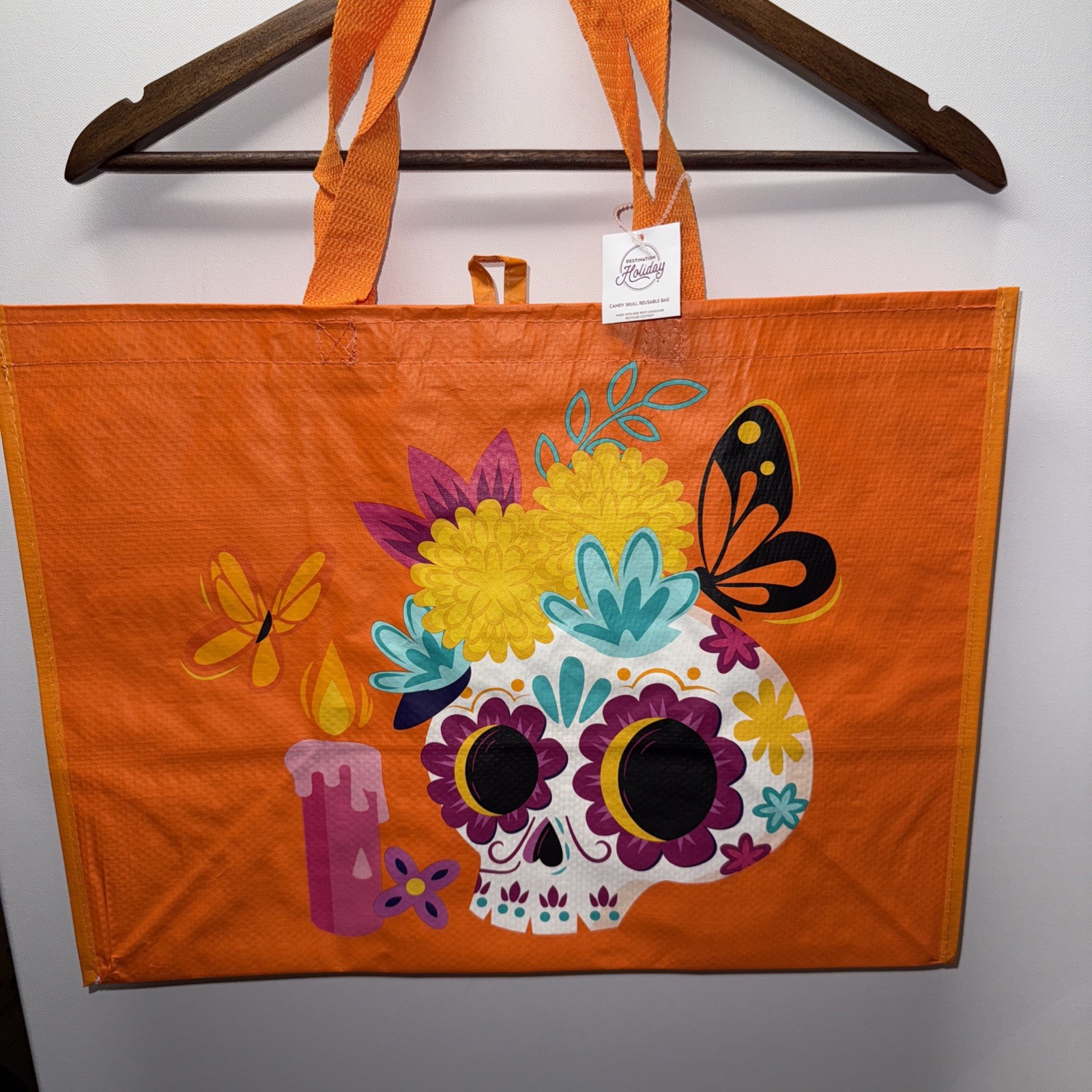 HEB Reusable Shopping Bag Large Dia De Los Muertos Sugar Skull Orange Tote NEW