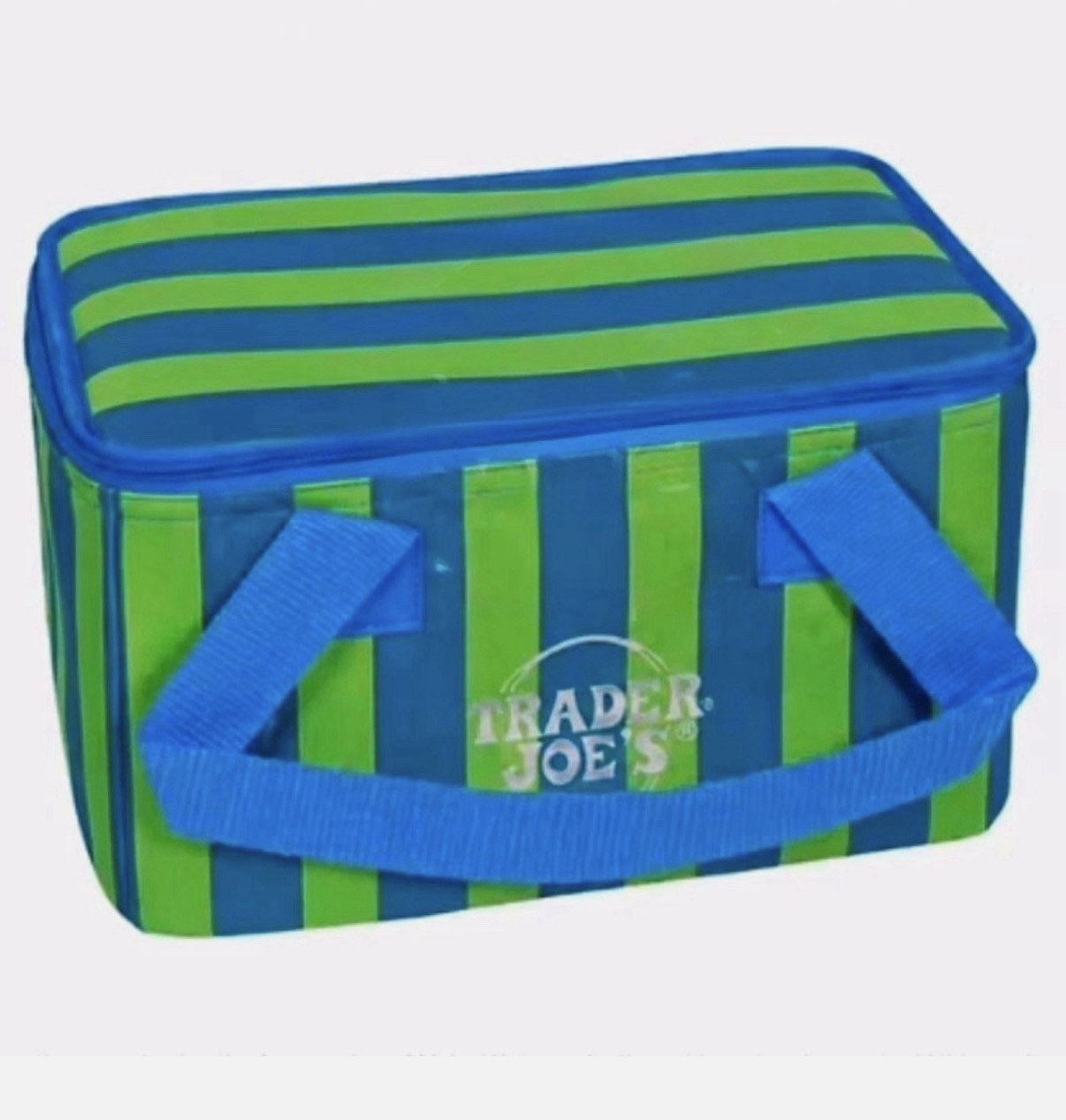 1 Trader Joe’s 2026 Mini Insulated Tote Summer Fun | Hot Blue and Green Stripes