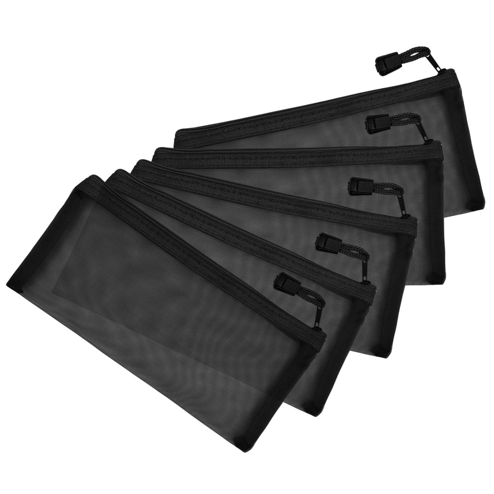 SimautHawk 5 Pieces Zipper Mesh Bags, a Bag with a M（7.87″ x 4″）, Black
