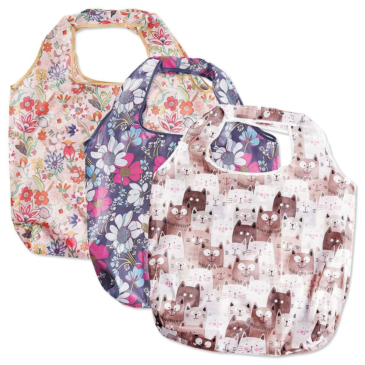 NEW Set/3 Eco-Friendly Large Polyester Reusable Shopping Bags 18×15″ USA Seller!