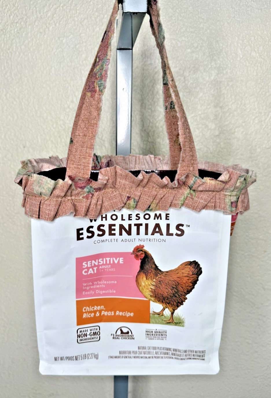 Upcycled Cat Food Bag Tote Handmade Reusable Grocery Market Shopping Bag